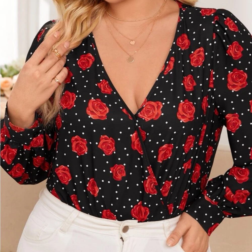 SHEIN 2X Rose floral Blouse